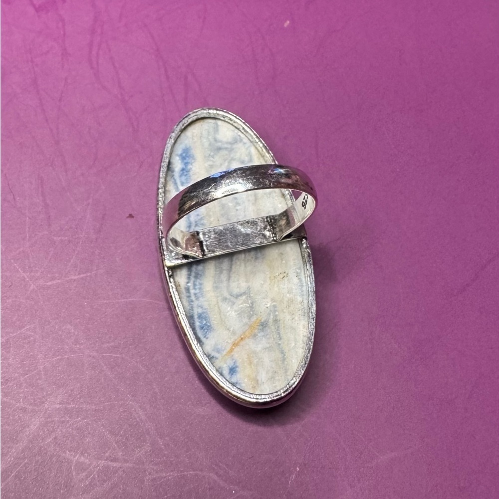 Blue Scheelite 925 Silver Plated Gemstone. Ring Size US 8 - Picture 3 of 8